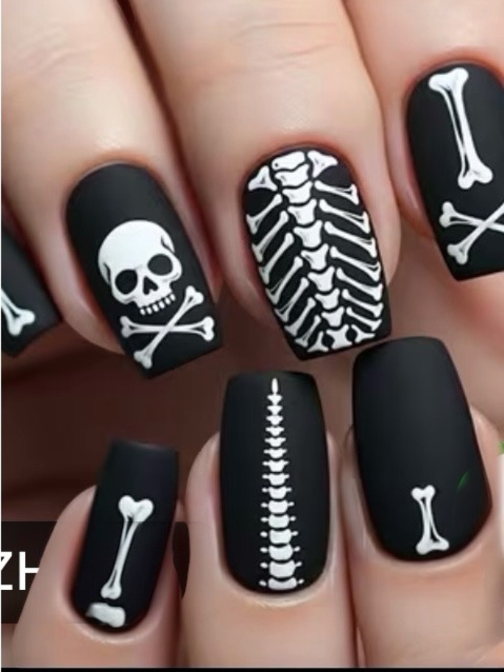 Halloween Skeleton Skull Press On Nails Black White